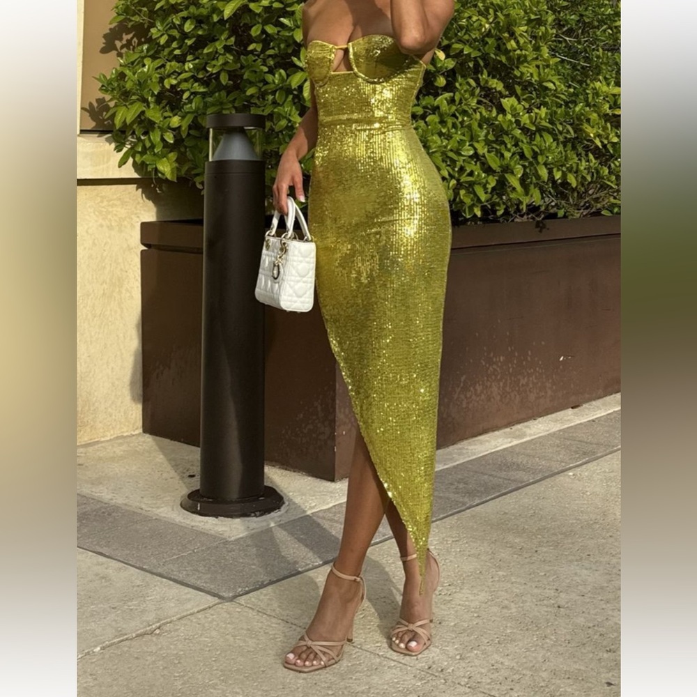 REVOLVE Mackenzie Asymmetrical Midi Dress in Limoncello - Picture 3 of 8